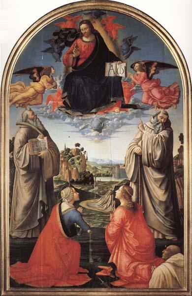 Domenicho Ghirlandaio Christus in der Gloriole mit den Heiligen Bendikt,Romuald,Attinea und Grecinana Norge oil painting art